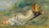 Baigneuse Allongée De Dos Avec Un Chapeau De Paille Or Femme Couchée Sur L’herbe